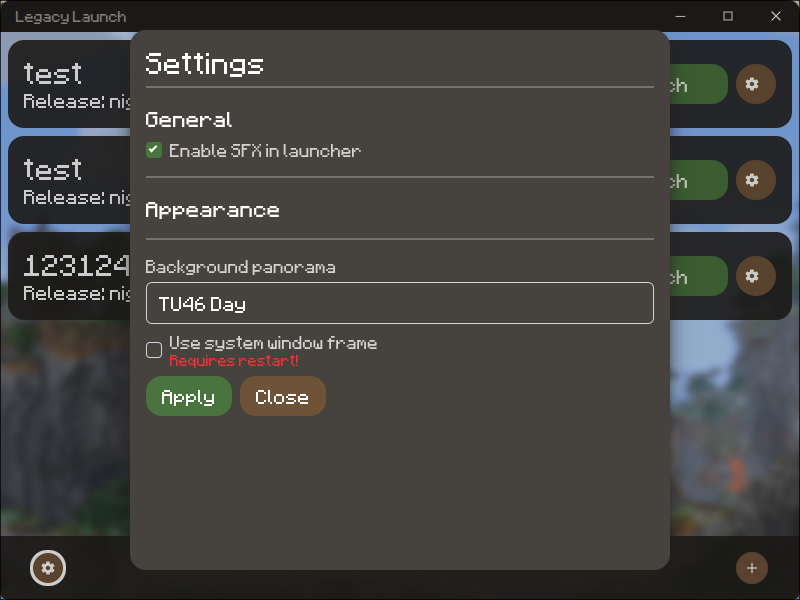 settings